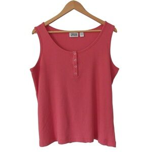 Chicos Design Pink Coral Ribbed Henley Tank Top XL Cotton Classic Y2K Breathable